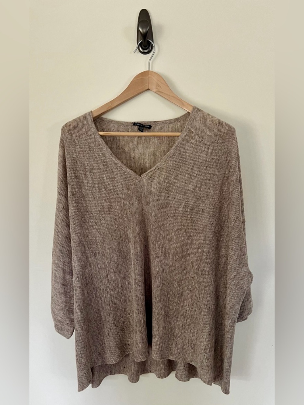 Eileen Fisher Linen V-Neck Knit Sweater - Heather Taupe